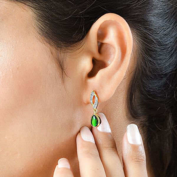 Kanadischer Ammolit und wei&szlig;e Zirkon-Ohrringe, 925 Silber Gelbgold Vermeil ca. 2.14 ct image number 3