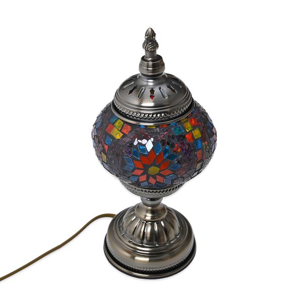 Orientalische Tischlampe aus Glas-Mosaik, handgefertigt, 14x28 cm, Dunkelblau mit Blumenmustern image number 0