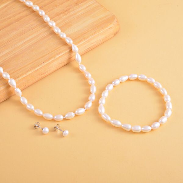 Königin der Edelsteine- 3er Set, weißes Süßwasserzuchtperlen-Schmuckset image number 2