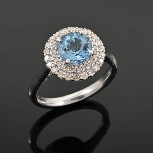 LUXORO zertifiziert und geprüft AAA Santamaria Aquamarin und Diamant Ring in 417 Weißgold - 1,69 ct. image number 1
