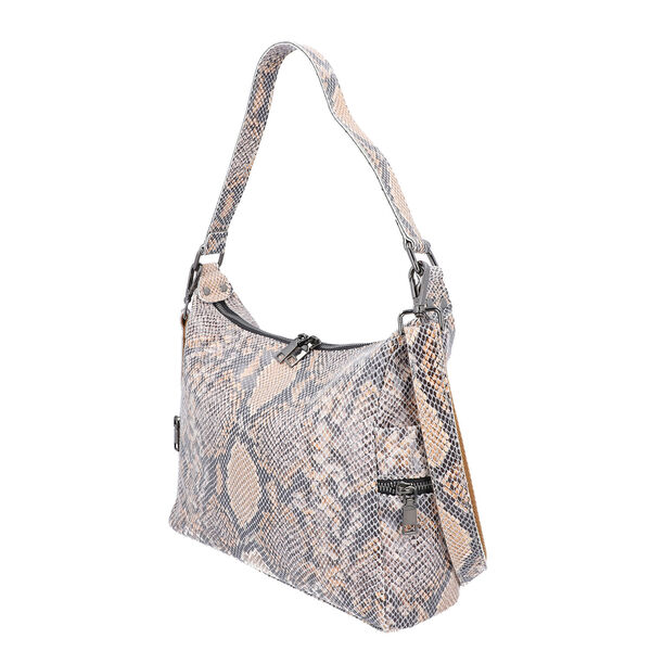 Hobo-Tasche aus 100% echtem Leder, Schlangenhautmuster, Beige image number 7