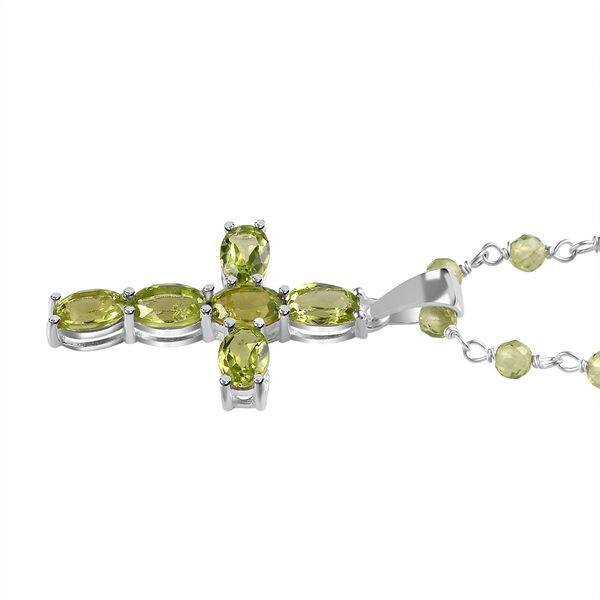 Nat&uuml;rliche Peridot-Kreuz-Anh&auml;nger-Halskette in Silber, 16,22 ct. image number 4