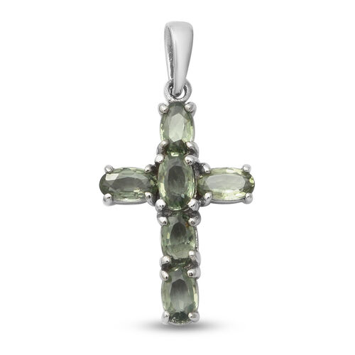 Grüner Saphir-Kreuz-Anhänger in Silber image number 0