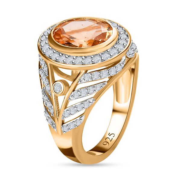 Ceylon kaiserlicher Granat, wei&szlig;er Zirkon Ring, 925 Silber Gelbgold Vermeil, (Gr&ouml;&szlig;e 16.00) ca. 3.89 ct image number 5