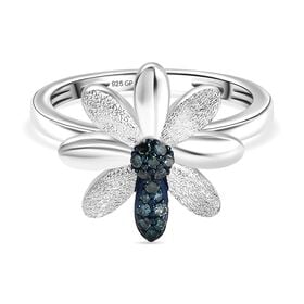 GP Italian Garden Kollektion - Blauer Diamant und Kanchanaburi blauer Saphir Ring, 925 Silber rhodiniert - 0,11 ct.