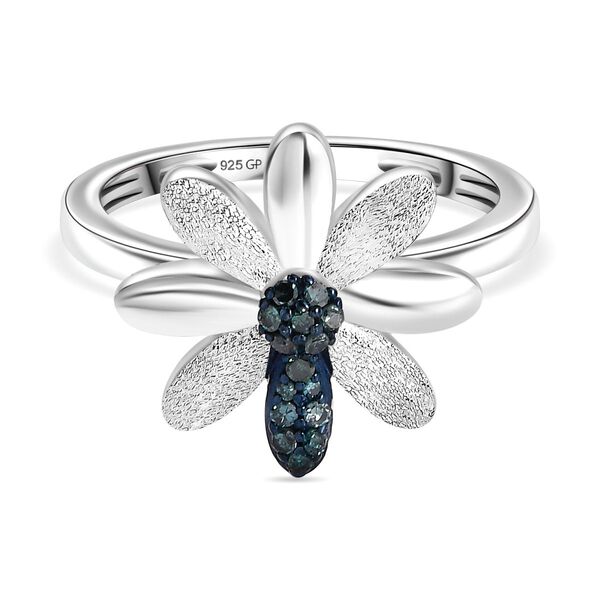 GP Italian Garden Kollektion - Blauer Diamant und Kanchanaburi blauer Saphir Ring, 925 Silber rhodiniert - 0,11 ct.