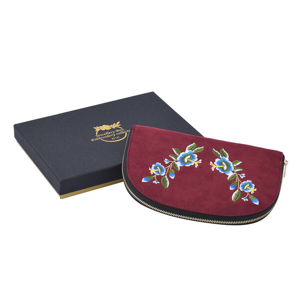 Schmuckmäppchen mit besticktem Blumenmuster, Burgunderrot  image number 7