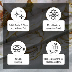 LA MAREY: Premium Selection - 100% Maulbeerenseiden-Halstuch mit Blumendruck, 35 x 150 cm, grau