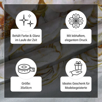 LA MAREY: Premium Selection - 100% Maulbeerenseiden-Halstuch mit Blumendruck, 35 x 150 cm, grau