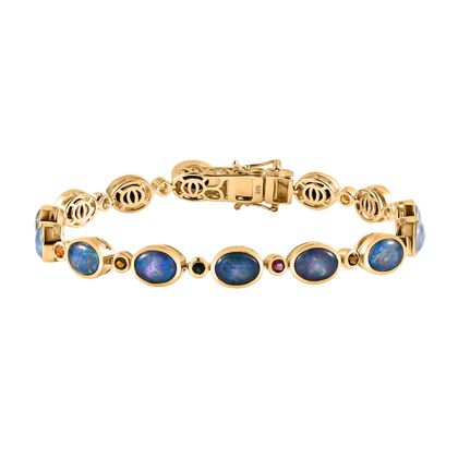 Boulder Opal Triplette, Mehrfarbig-Turmalin Armband ca. 19 cm 925 Silber 750 Gelb Vermeil ca. 14,01 ct.