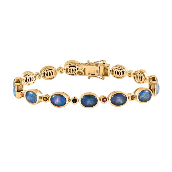 Boulder Opal Triplette, Mehrfarbig-Turmalin Armband ca. 19 cm 925 Silber 750 Gelb Vermeil ca. 14,01 ct.