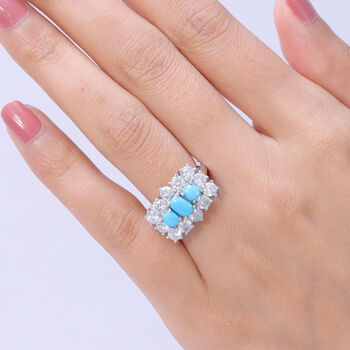 D'Joy Sleeping Beauty T&uuml;rkis Ring 925 Silber Rhodiniert (Gr&ouml;&szlig;e 19.00) ca. 3,56 ct