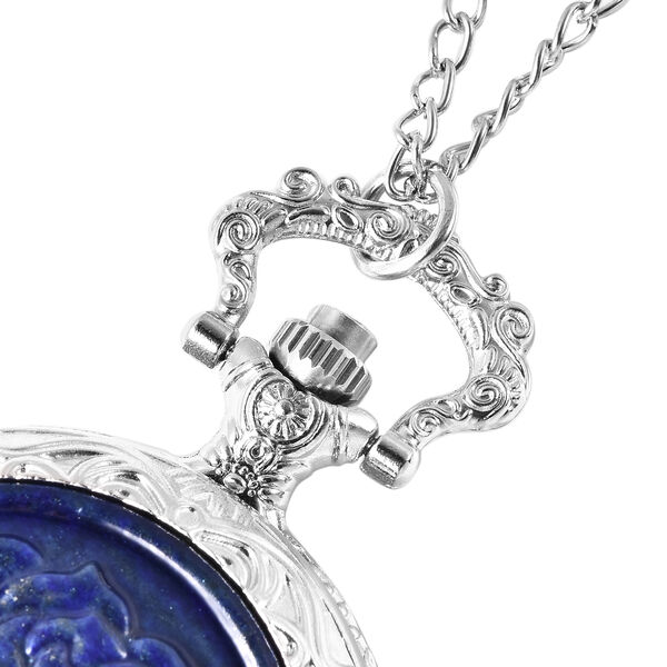 Strada - Lapislazuli-Taschenuhr mit Rosenmuster, Japanisches Uhrwerk, silberfarben image number 5