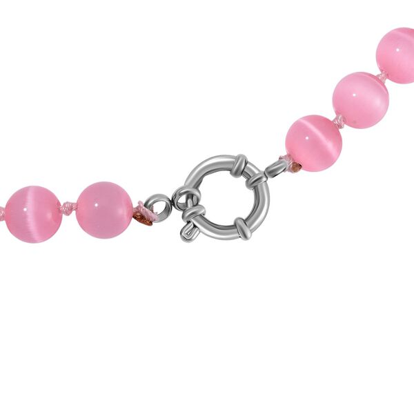 Rosa Katzenaugen Halskette mit Chatoyance-Effekt, 50 cm image number 4