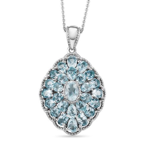 Himmelblauer Topas Anhänger mit Kette, ca. 50 cm, 925 Silber platiniert, ca. 6.14 ct image number 0