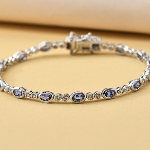 Tansanit und wei&szlig;es Zirkon-Armband, 19 cm - 4,19 ct. image number 2