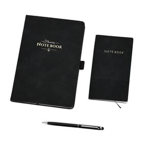 Premium Set; Notizbuch und Taschentagebuch mit geschnitztem, samtigem Hardcover und Kugelschreiber, Schwarz