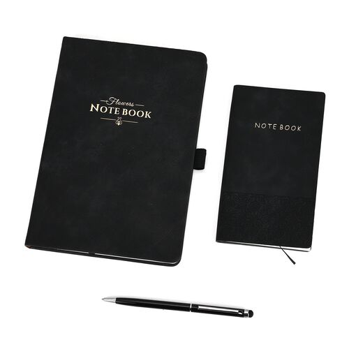 Premium Set; Notizbuch und Taschentagebuch mit geschnitztem, samtigem Hardcover und Kugelschreiber, Schwarz image number 0