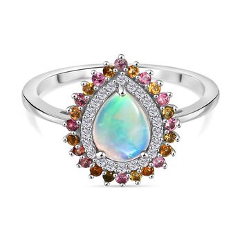 D'Joy AA Nat&uuml;rlicher, &auml;thiopischer Welo Opal, Mehrfarbiger-Turmalin Ring 925 Silber rhodiniert (Gr&ouml;&szlig;e 21.00) ca. 1.74 ct