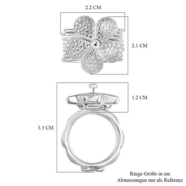 Wei&szlig;er Diamant Konvertierbarer Blumen-Ring, umwandelbar zum Armband, Nickelfreies Messing, 18cm image number 9