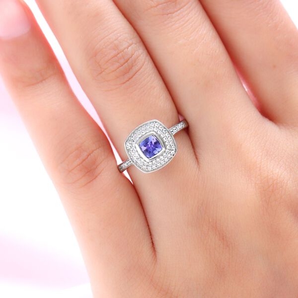 AA Tansanit und wei&szlig;er Zirkon-Ring, 925 Silber platiniert  ca. 0,74 ct image number 3