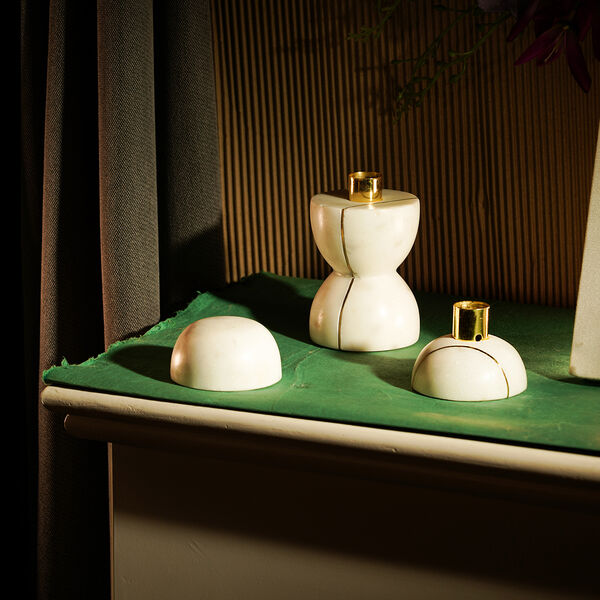 3er-Set, handgeschnitzter Marmor-Kerzenhalter, Wei&szlig; image number 1