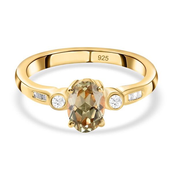 AAA Turkizit und wei&szlig;er Diamant Ring, 925 Silber Gelbgold Vermeil  ca. 0,93 ct