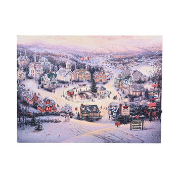 LED-Leinwandbild festliches Winterdorf, mit 10 warmwei&szlig;en LEDs und 30 Lichtfasern, 30x40x1,8cm