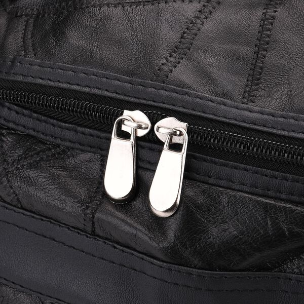 Patchwork-Reisetasche aus Schafleder mit 6 Au&szlig;entaschen und Schulterriemen, 51x29x28 cm, Schwarz image number 6