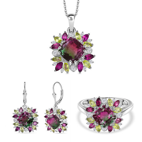 D'Joy Wassermelonen Quarz Triplett, Rhodolith Granat, Peridot und Zirkon Schmuckset image number 0