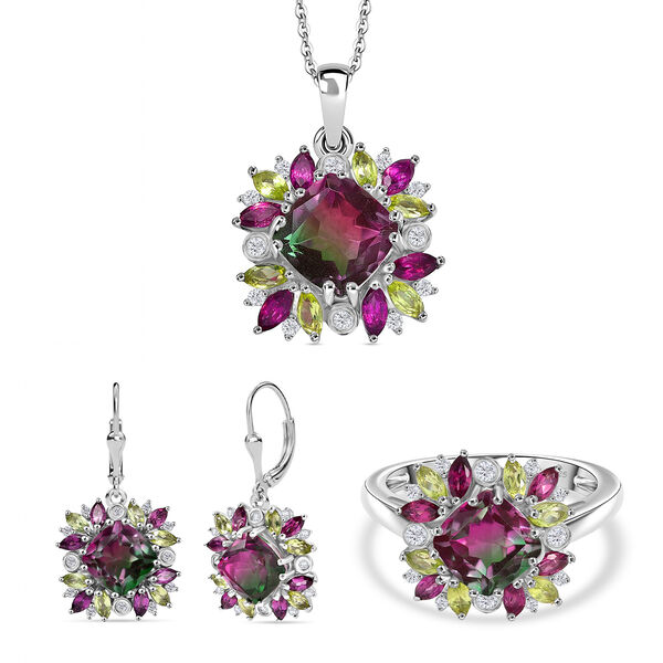 D'Joy Wassermelonen Quarz Triplett, Rhodolith Granat, Peridot und Zirkon Schmuckset