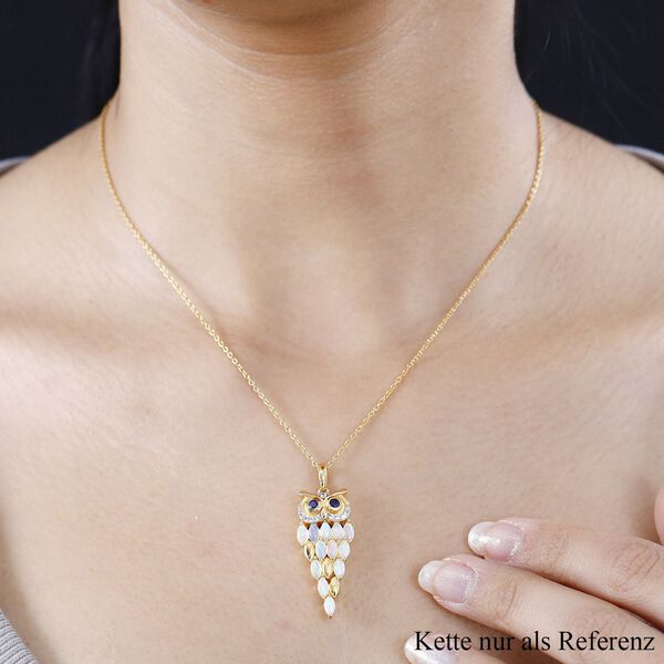 AA Nat&uuml;rlicher, &auml;thiopischer Welo Opal, Kanchanaburi Blauer Saphir Anh&auml;nger 925 Silber Gelbgold Vermeil ca. 1,62 ct. image number 3