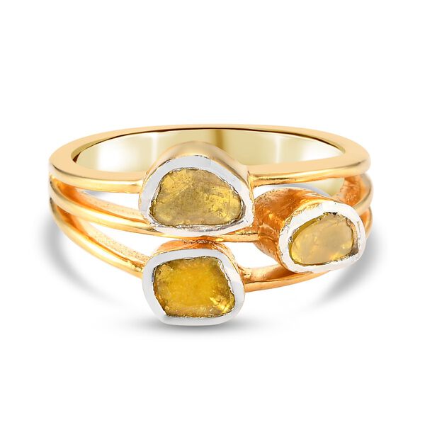 Handgearbeiteter Polki Gelber Diamant Ring  925 Silber 585 Vergoldet image number 5