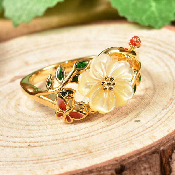 JARDIN KOLLEKTION Gelb Perlmutt und Citrin Blumen Ring 925 Silber Gelbgold Vergoldet image number 1