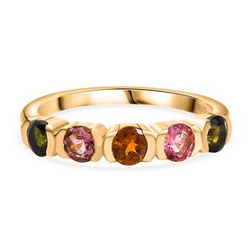 AA Mehrfarbiger-Turmalin Ring, 925 Silber, 750 Gelbgold Vermeil (Größe 18.00) ca. 0.89 ct