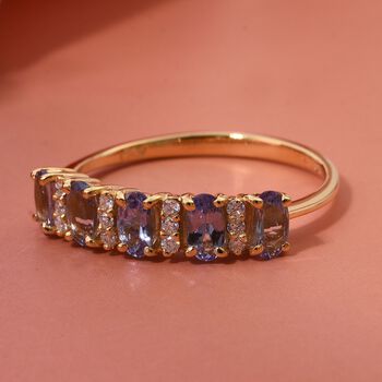 Tansanit, Moissanit Ring 925 Silber vergoldet, (Gr&ouml;&szlig;e 19.00) ca. 1.25 ct