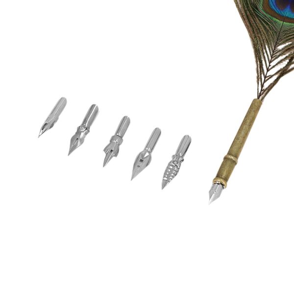 Antikes Federstift-Set mit Pfauenfeder image number 3
