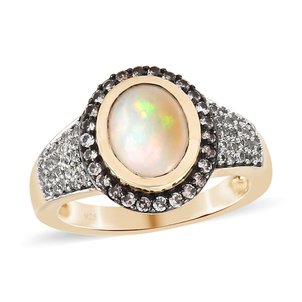 Nat&uuml;rlicher, &auml;thiopischer Opal und Champagner Zirkon-Ring, 925 Silber Gelbgold Vermeil  ca. 1,76 ct image number 4