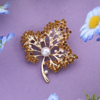 Kunststoff Perle, Champagner Kristall Brosche  Gelb