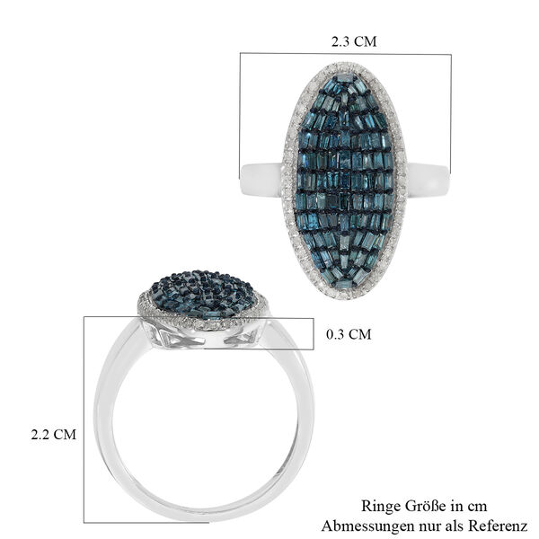 Blauer und Wei&szlig;er Diamant Cluster Ring 925 Silber Platin-&Uuml;berzug image number 6