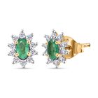 AA Kagem Sambischer Smaragd, Weißer Zirkon Ohrringe 925 Silber 750 Gelb Vergoldet ca. 0.87 ct