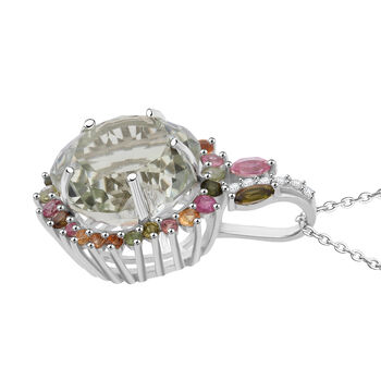 AA Prasiolith, Multi-Turmalin und Zirkon Anh&auml;nger mit 50cm Kette - 11,17 ct.