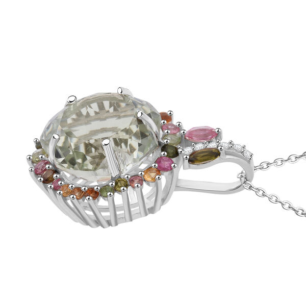 AA Prasiolith, Multi-Turmalin und Zirkon Anhänger mit 50cm Kette - 11,17 ct. image number 4