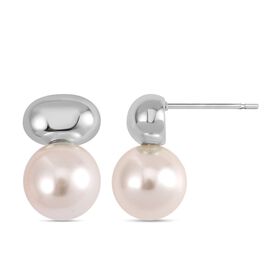 Weiße Muschelkernperle Ohrringe, 925 Silber rhodiniert - 10 ct.