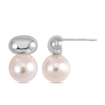 Wei&szlig;e Muschelkernperle Ohrringe 925 Silber rhodiniert