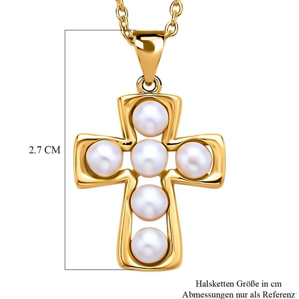 Weißer Süßwasser Perlen Kreuz-Anhänger mit Kette, (4-5mm), goldfarben image number 7