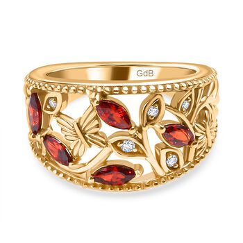 Granat Zirkonia, Wei&szlig;er Zirkonia Ring Messing (Gr&ouml;&szlig;e 16.00)