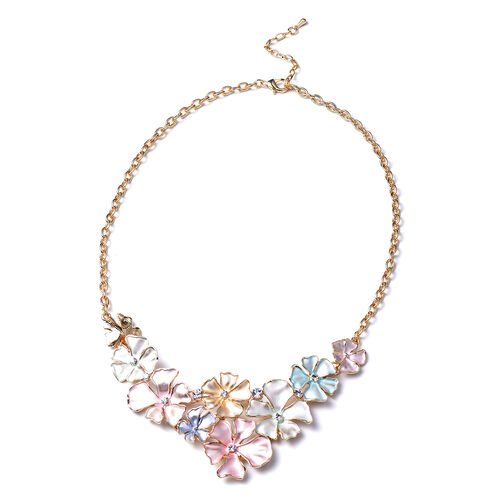 emaillierte und Weiße Kristall Mehrfarbig Blumen Halskette ca. 50 cm lange in Gold Ton image number 0