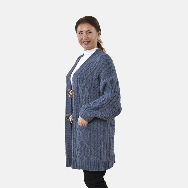 Lange Strickjacke mit Schlaufe, 87x44x60, Blau image number 4