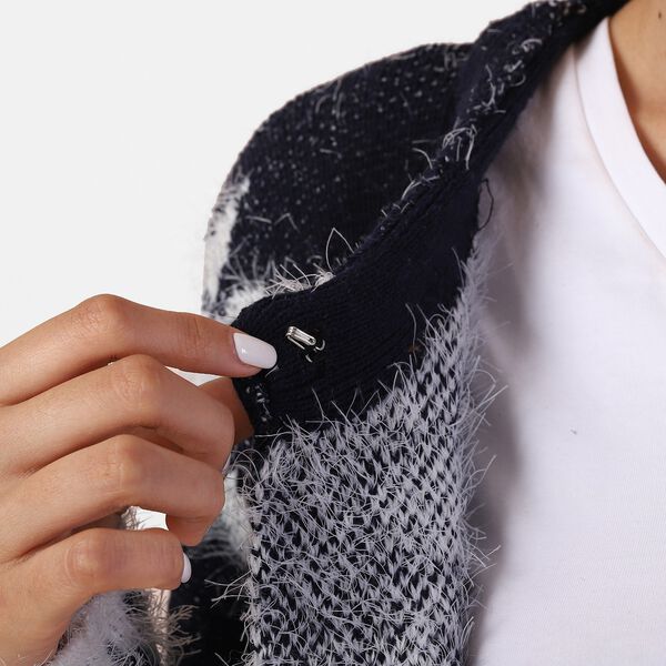 Langer Cardigan mit Taschen und Knopf, gestrickt, Einheitsgröße Dunkelblau image number 5